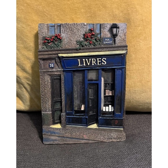 Chiu Tak Hack Resin French Paris Book Store Front Livres 3D Art Wall Plaque - Picture 1 of 4